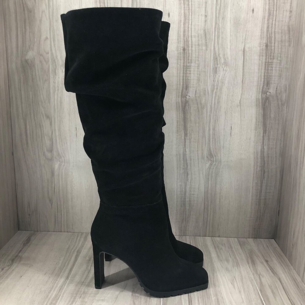 Jennifer Lopez Boots Womens 8M JLo Jaylee Black Suede Pull On Tall Heeled Boots
